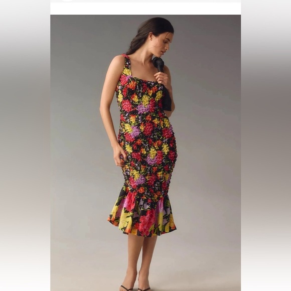Anthropologie Dresses & Skirts - NWT Anthropologie Square Neck Pebble Smocked Bodycon Midi Dress S/M